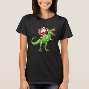 Cute Santa Claus Riding Dinosaur rex Boys Christma T-Shirt