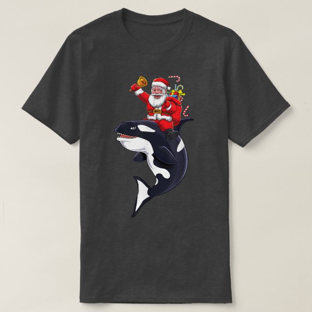 Cute Santa Claus Riding Orca Killer Whale Sea Anim T-Shirt (Design Front)