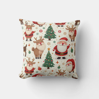 Cute Santa Claus, Rudolph and Christmas tree Cushion