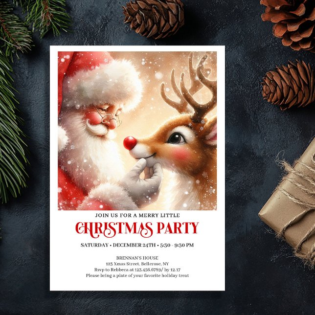 Cute Santa Claus Rudolph Christmas Holiday Party  Invitation (Cute Santa Claus Rudolph Christmas Holiday Party Invitation

)