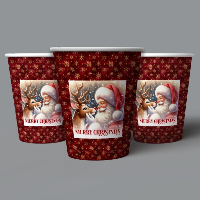 Cute Santa Claus & Rudolph Christmas Party Cups (Kids Christmas Paper Cups Cute Santa and Rudolph)