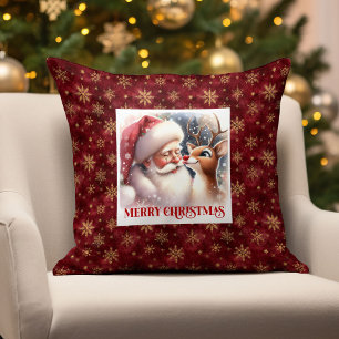 Cute Santa Claus Rudolph Pillow Cozy Holiday Accen