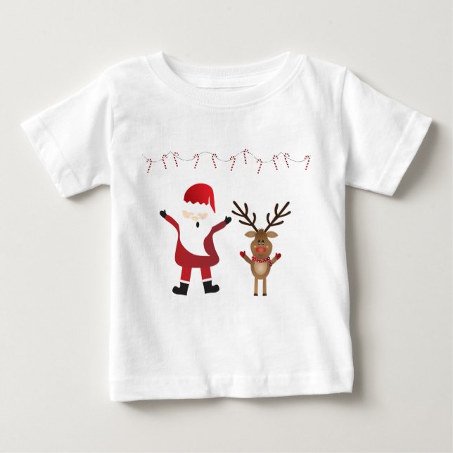 Cute Santa Claus Rudolph Red Nosed Reindeer Baby T-Shirt (Front)