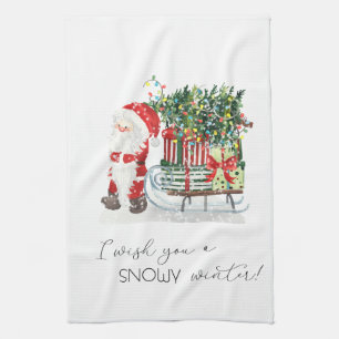 Cute Santa Claus,Sleigh,Presents Tea Towel