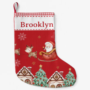 Cute Santa Claus Sleigh Reindeer Tree Gingerbread  Small Christmas Stocking