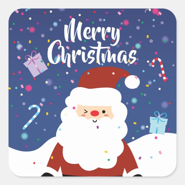 Cute Santa Claus Winter Wonderland Merry Christmas Square Sticker (Front)