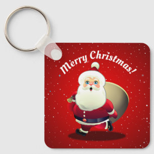 Cute Santa Claus With a Sack Full of Gifts Key Ring