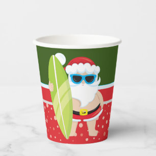 Cute Santa Claus with surfboard beach dude Paper Cups