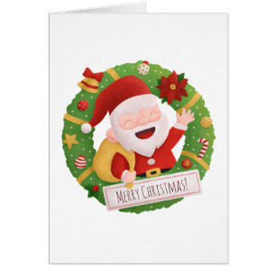 Cute Santa Claus Xmas Wreath Greeting Card