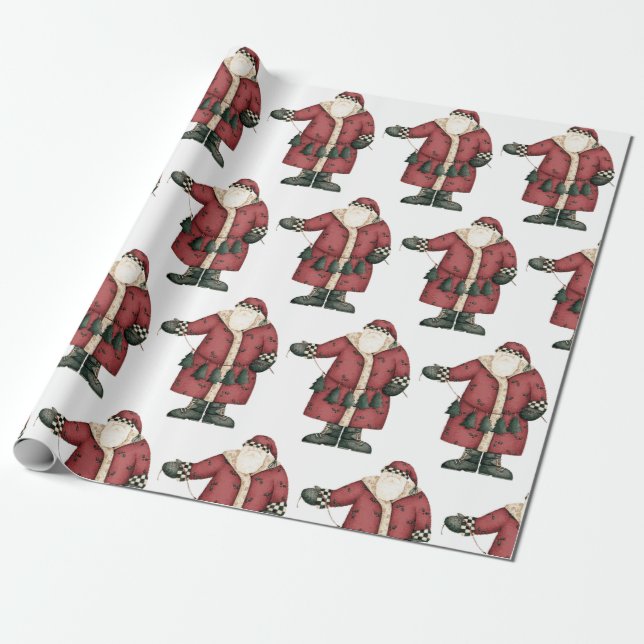 Cute Santa Clause Christmas Festive Holiday X-mas Wrapping Paper (Unrolled)
