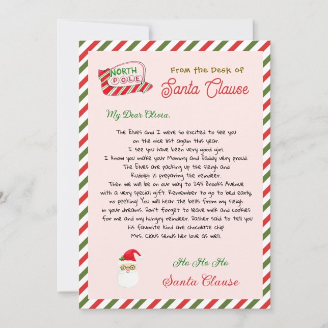 Cute Santa Clause Letter From Santa  (Front)