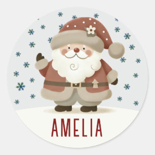Cute Santa Clause Snowflakes Drawing Christmas Classic Round Sticker