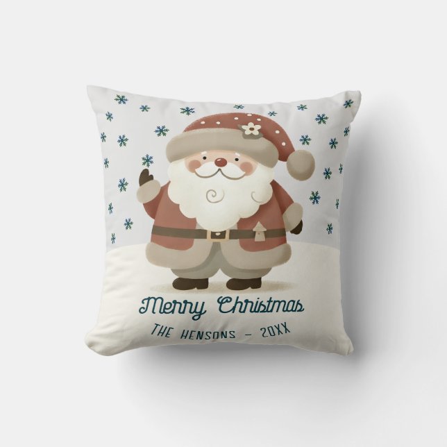 Cute Santa Clause Snowflakes Drawing Christmas Cushion (Front)