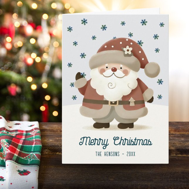 Cute Santa Clause Snowflakes Drawing Christmas Holiday Card (Creator Uploaded)