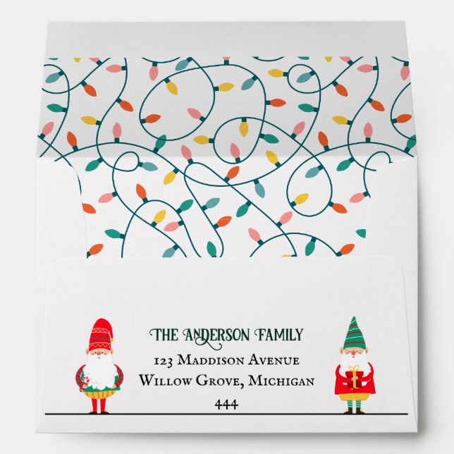 Cute Santa Clauses Xmas Lights Merry Christmas Envelope (Back (Bottom))