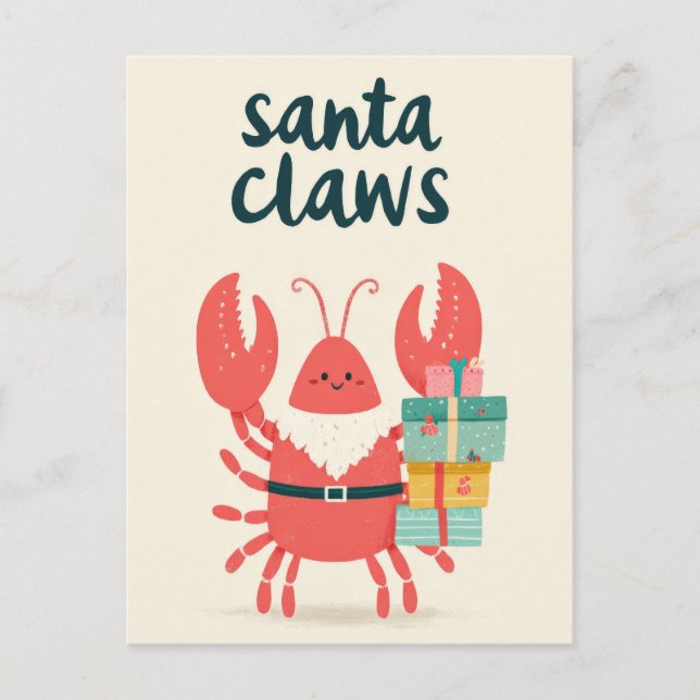 Cute Santa Claws Lobster Punny Funny Christmas  Postcard (Front)