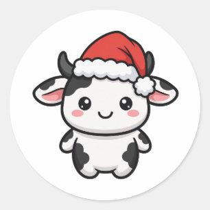 Cute Santa Cow Christmas Classic Round Sticker