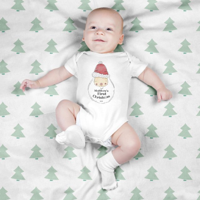 Cute Santa Custom Baby's First Christmas  Baby Bod Baby Bodysuit (Creator Uploaded)