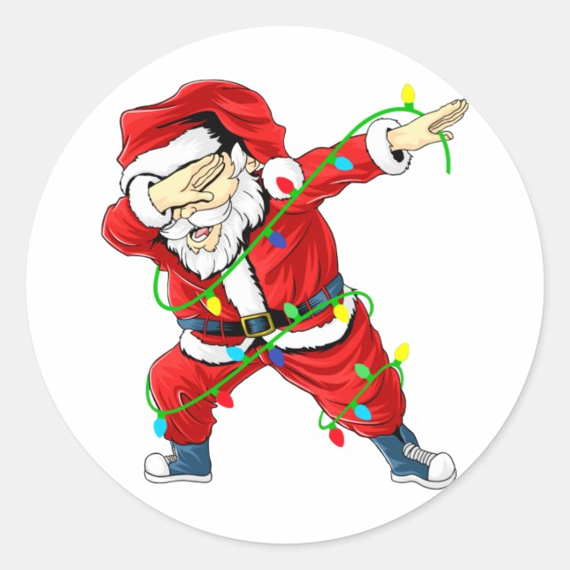 Cute Santa Dabbing Lights Christmas Classic Round Sticker (Front)