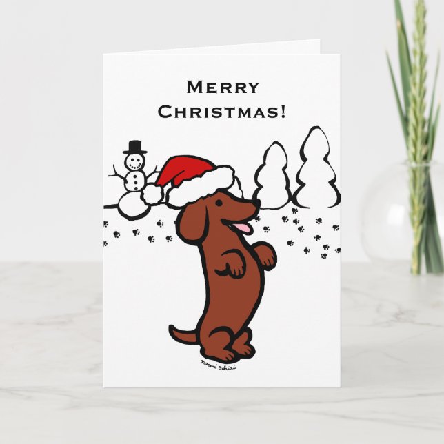 Cute Santa Dachshund Christmas Cards (Front)
