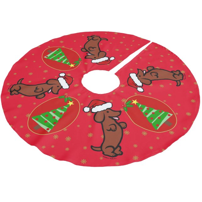 Cute Santa Dachshund Christmas Tree Skirt (Angled)