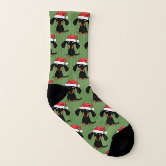 Cute Santa Dachshund Dog Christmas Holiday Pattern Socks (Left Inside)