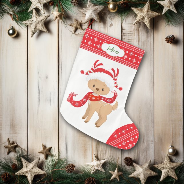 Cute Santa Deer with Scarf Personalised Large Christmas Stocking (Creator Uploaded)