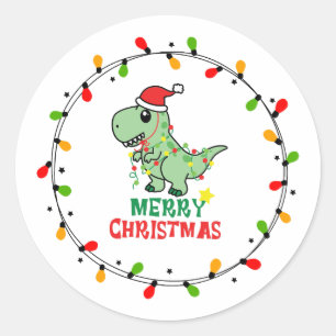 Cute Santa Dino Merry Christmas Classic Round Sticker