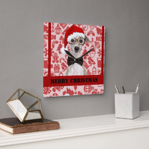 Cute Santa Dog Christmas Square Wall Clock