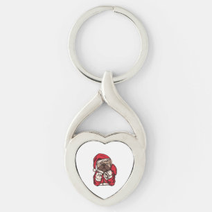 Cute Santa dog in christmas hat  1 Key Ring