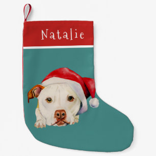 Cute Santa Dog Pit Bull Terrier Personalised Small Christmas Stocking