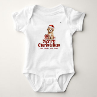 CUTE SANTA DOG R&W COLOUR ON BABY BODYSUIT