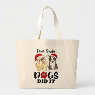 Cute Santa Dogs Large Tote Bag