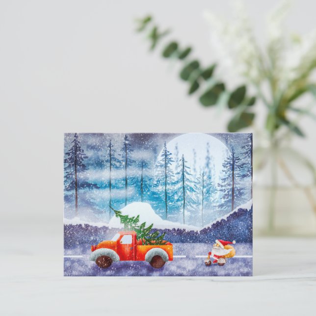 Cute Santa Driving on a Moped Holiday Postcard (Standing Front)