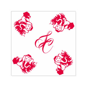 Cute Santa Elephants with Monogram Christmas Self-inking Stamp