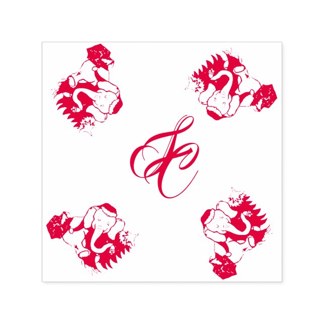 Cute Santa Elephants with Monogram Christmas Self-inking Stamp (Design)