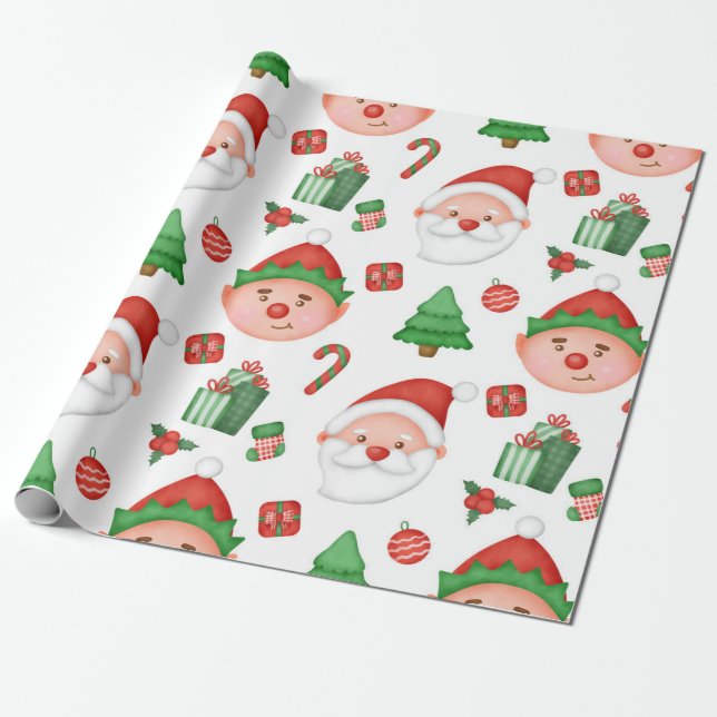 Cute Santa/Elf Wrapping Paper (Unrolled)