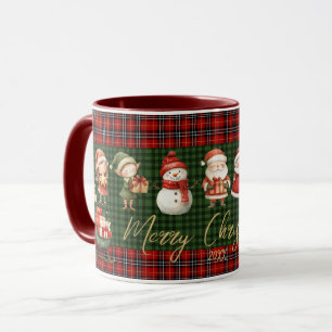 Cute Santa Elves Merry Christmas Green Red Plaids  Mug