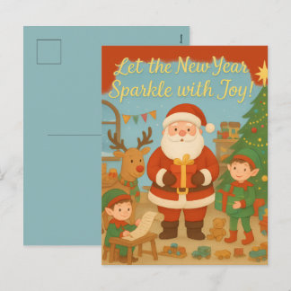 Cute Santa & Elves New Year Holiday Card
