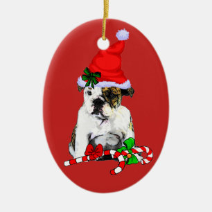 Cute Santa English Bulldog Christmas Ceramic Ornament