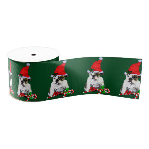 Cute Santa English Bulldog Christmas Grosgrain Ribbon