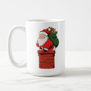 Cute Santa Entering Chimney with Gift Bag Coffee Mug