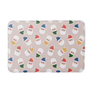 Cute Santa Faces Christmas Pattern Bath Mat