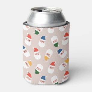 Cute Santa Faces Christmas Pattern Can Cooler