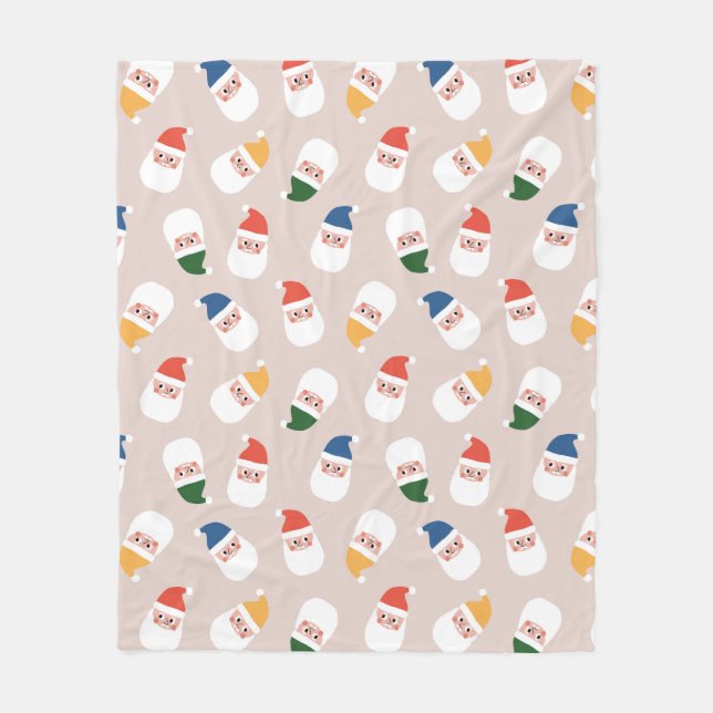 Cute Santa Faces Christmas Pattern Fleece Blanket (Front)