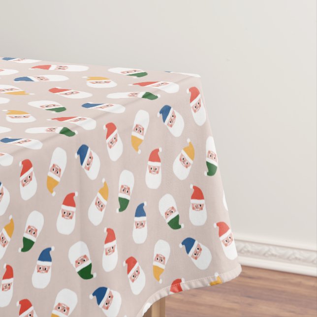 Cute Santa Faces Christmas Pattern Tablecloth (In Situ)