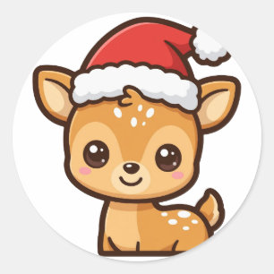 Cute Santa Fawn Christmas Classic Round Sticker