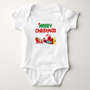 Cute Santa Flying in Aeroplane & Sleigh,Christmas Baby Bodysuit