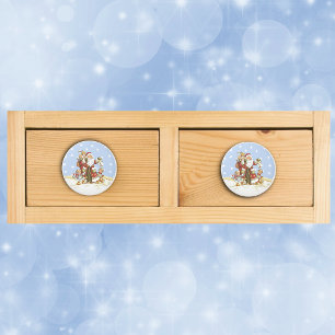 Cute Santa Folk Art Kids Christmas Snowflakes Ceramic Knob
