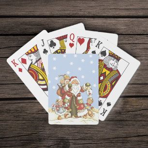 Cute Santa Folk Art Kids Christmas Snowflakes Playing Cards